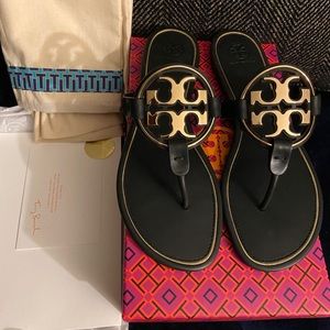 Black and gold Tory Burch sandal